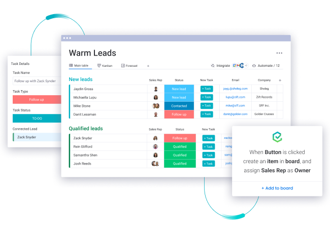 CarbonCRM Suite Warm Leads, Powered by monday sales CRM